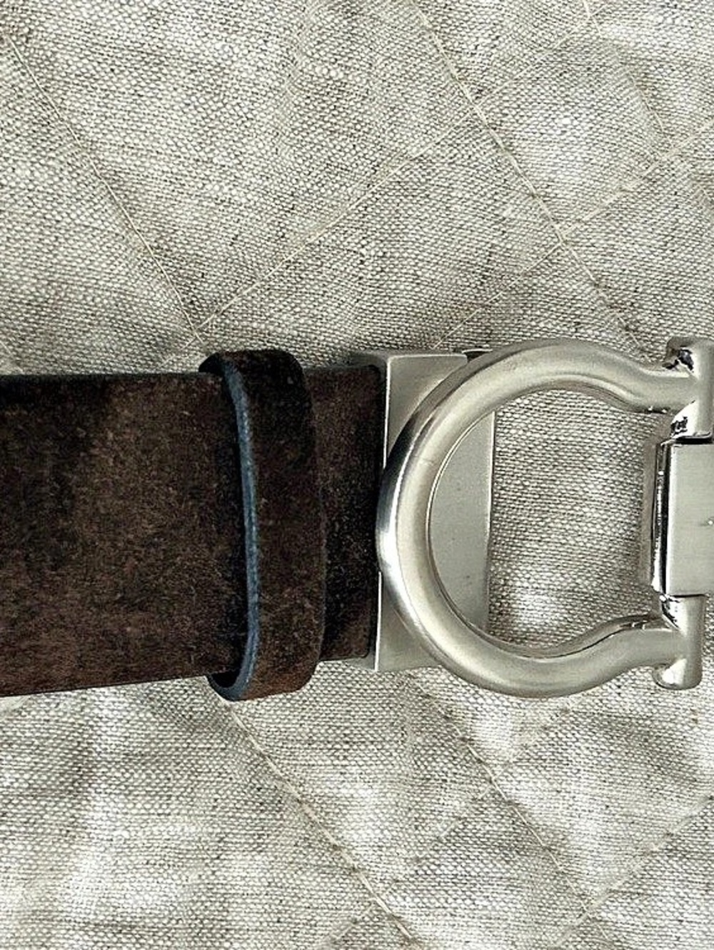 Salvatore Ferragamo Double Gancio Suede Belt Brown & Black